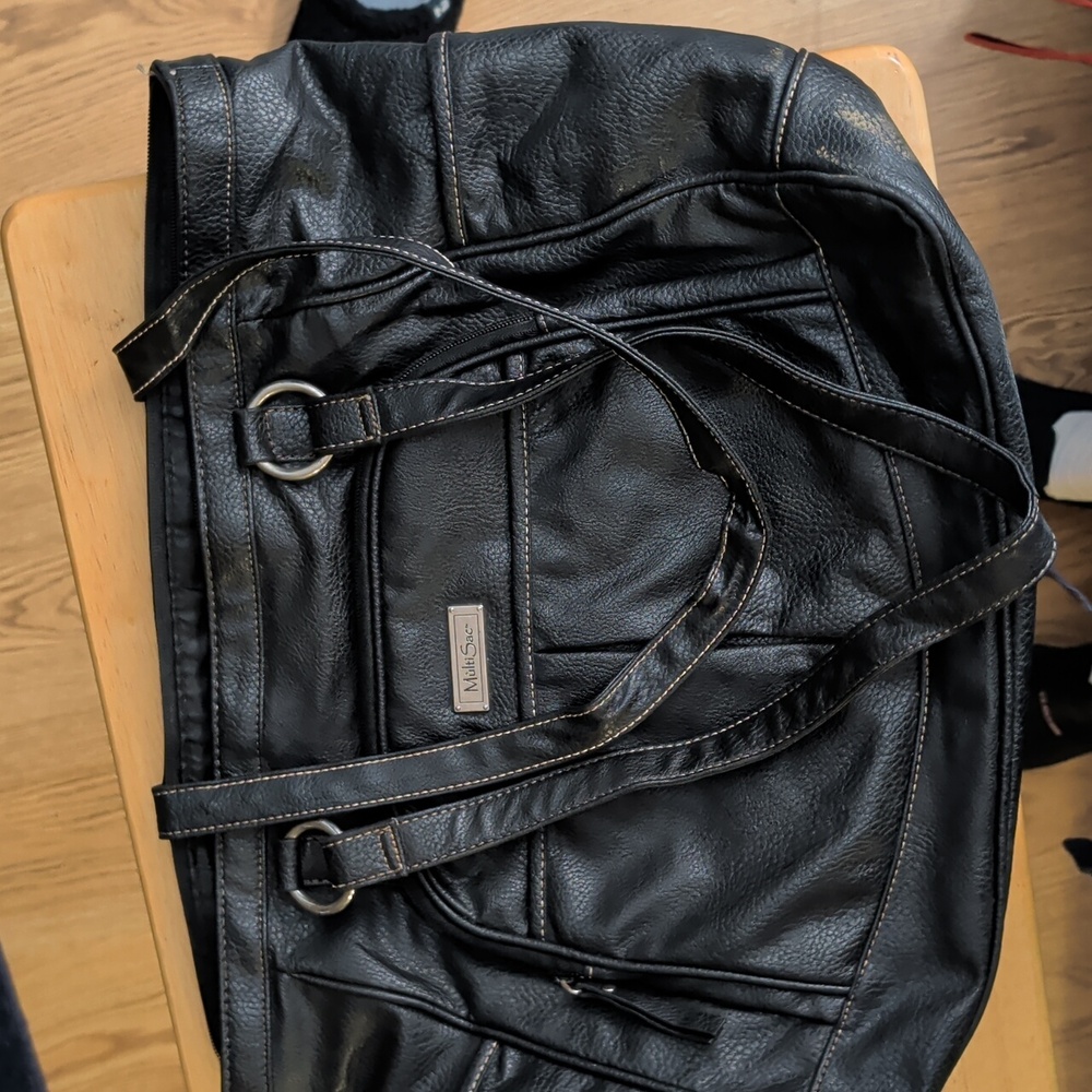 Multi Sac Relic Black Faux Leather Tote with Front Pocket